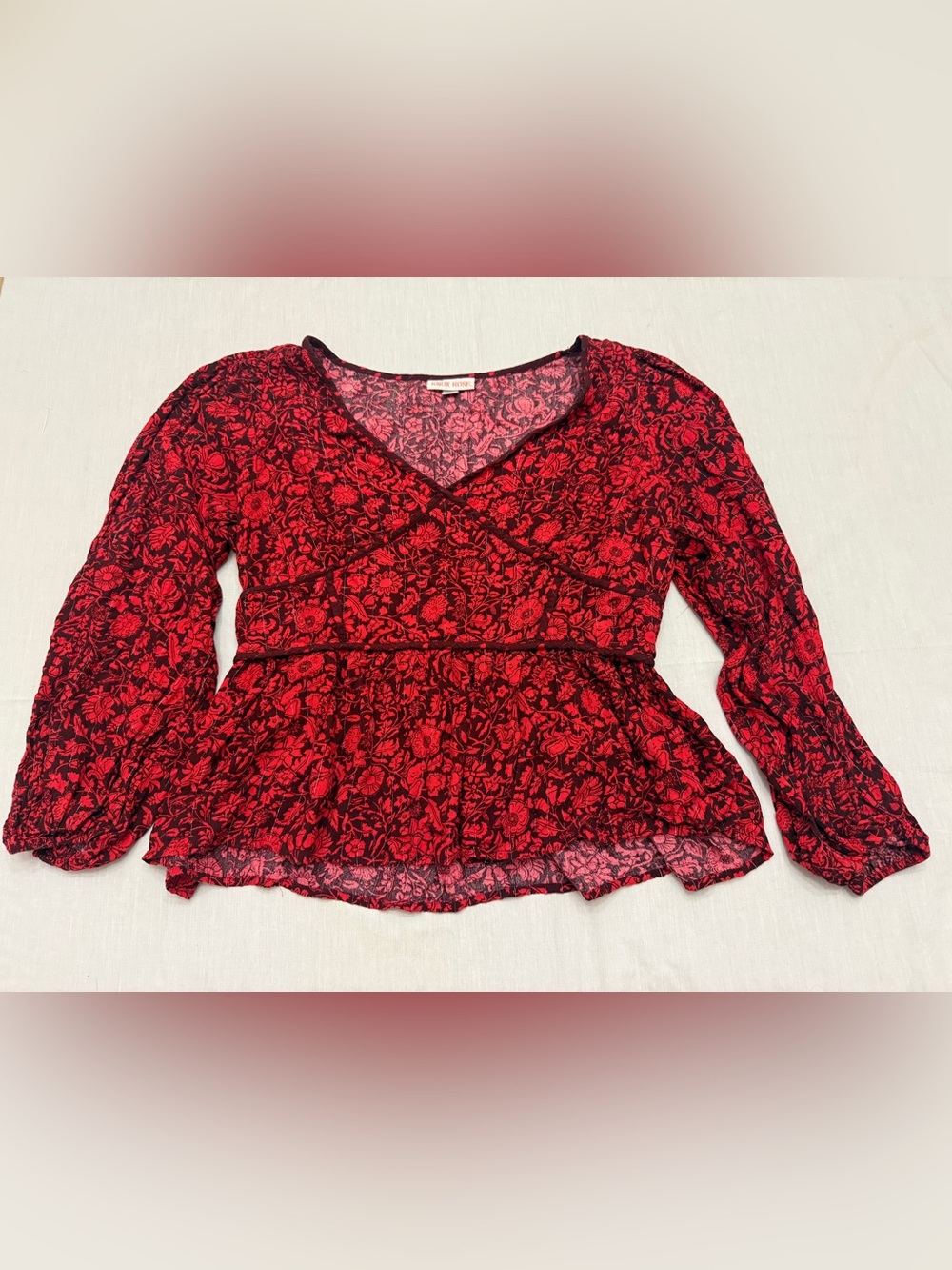 Knox Rose Red and Black Floral Peplum Blouse
